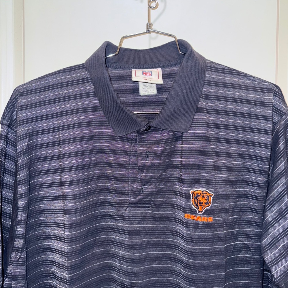 Vintage 2003 Chicago Bears NFL Polo Shirt Mens XL Striped Embroidered Logo